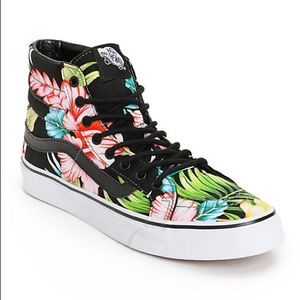 vans authentic hawaiian floral black shoes